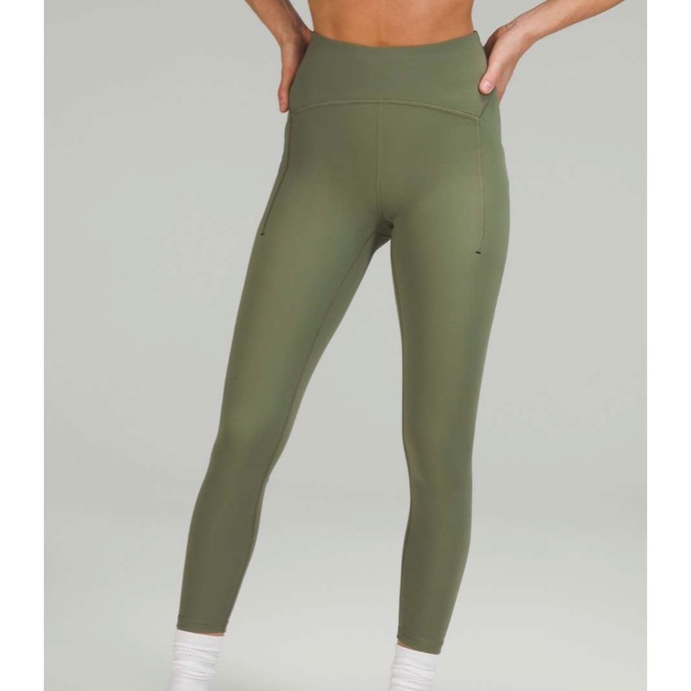 LULULEMON Power Thru High Rise Tight GREEN TWILL Leggings 25" Inseam SZ 4
